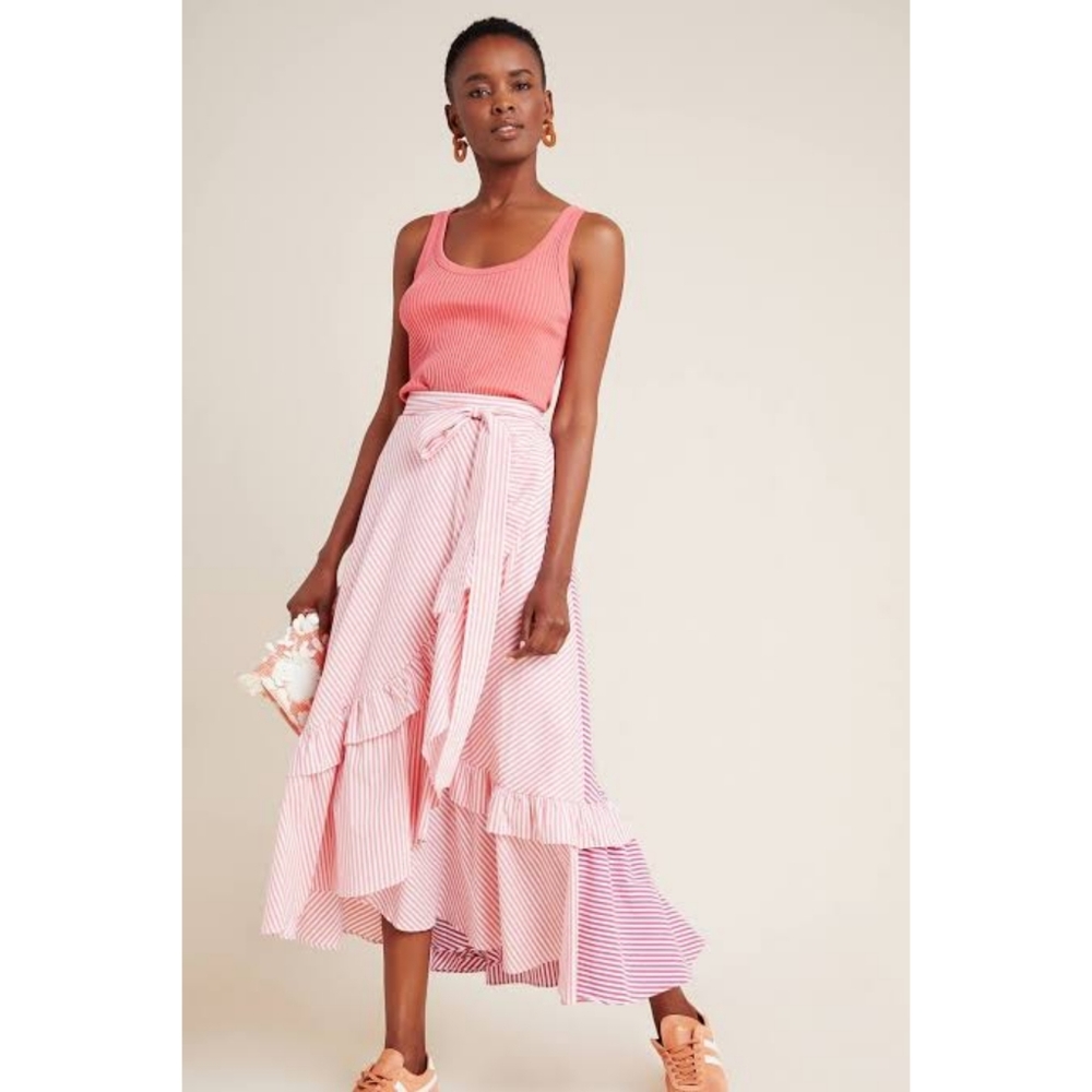 Maeve Anthropologie Penny Ruffled Midi Skirt